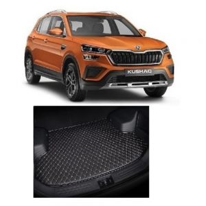 7D Car Trunk/Boot/Dicky PU Leatherette Mat for	Kushaq  - Black